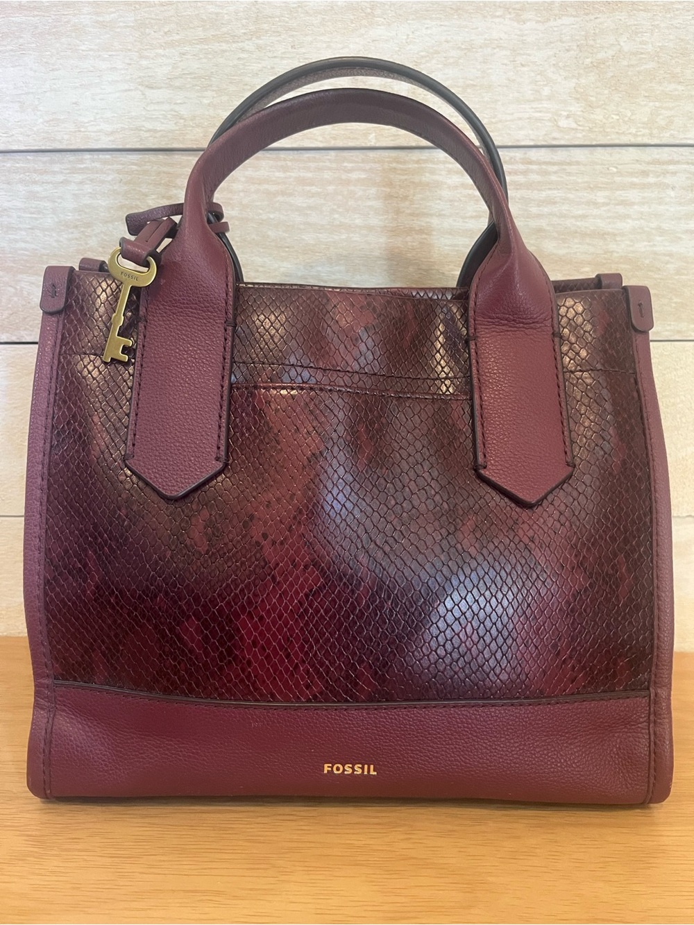 Fossil Kyler Satchel Wine Snake Python Embossed Convertible Crossbody